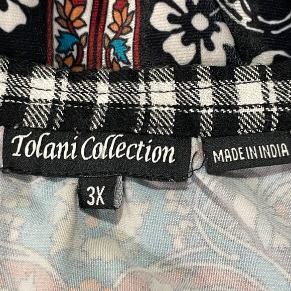 (NEW) TOLANI Flannel & Velvet BOHO Button Down Blouse, Black/White/Multi - 3 X - Picture 14 of 16